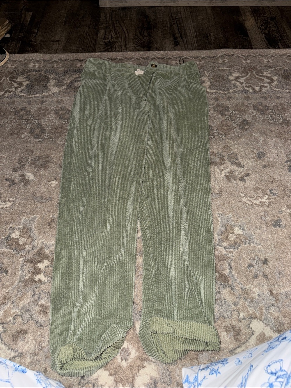 Olive Green Wide-Rib Corduroy Trousers